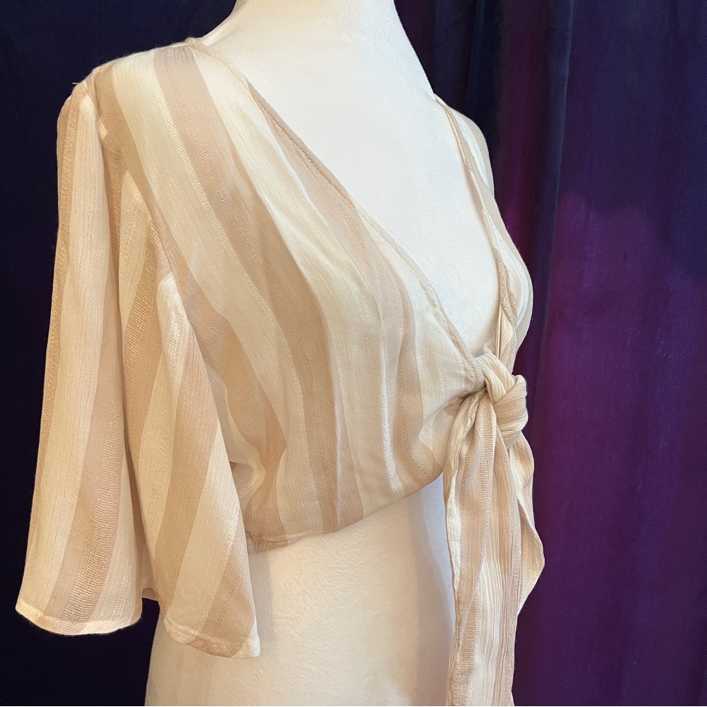 American Eagle Outfitters Cream Tie-Front Crop Blouse